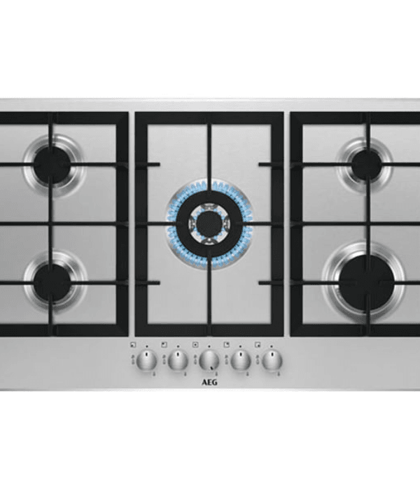 AEG-Built-in Gas Hob, 90 cm, STAINLESS STEEL  5 Burners,Cast Iron, Safety Cut-off H60 x W857 x D520 mm MADE ITALY