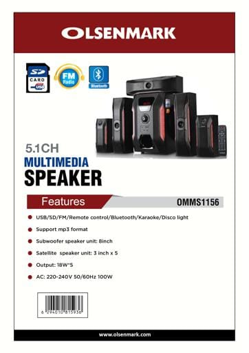 5.1 Multimedia Spkr/Usb/Sd/Fm/Rmt/Bt1x2