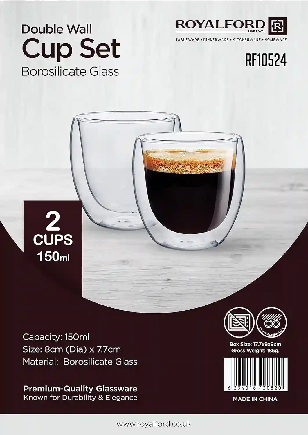 Royalford Brs 2Pc Double Walled Glasses
