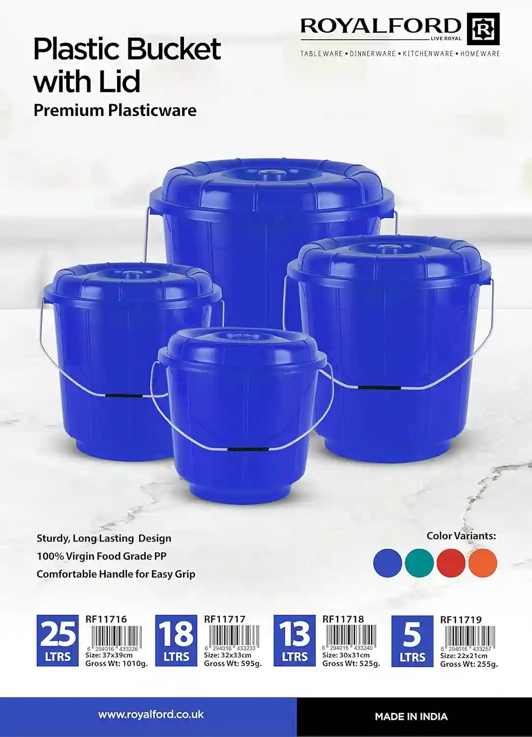 Royalford 25L Plastic Bucket
