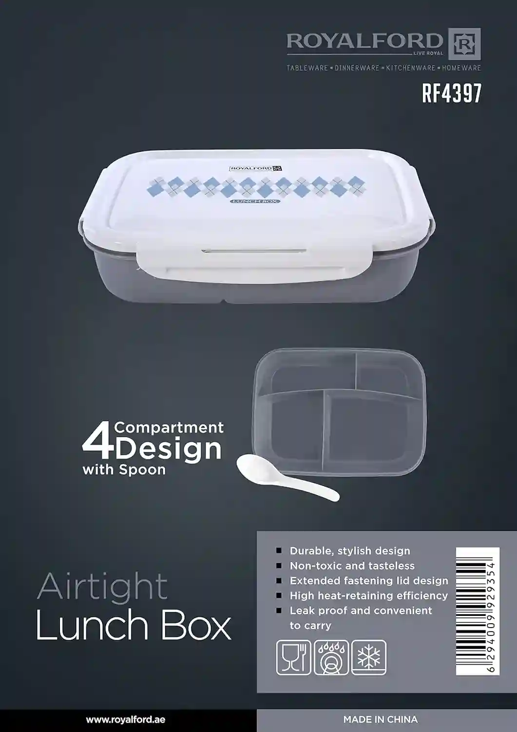 Royalford White Air Tight Lunch Box