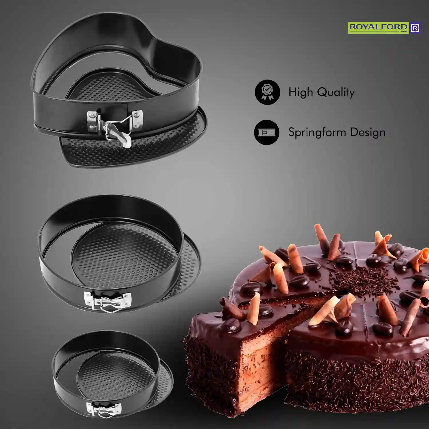 RoyalFord 3 Pcs Spring form Set, Black