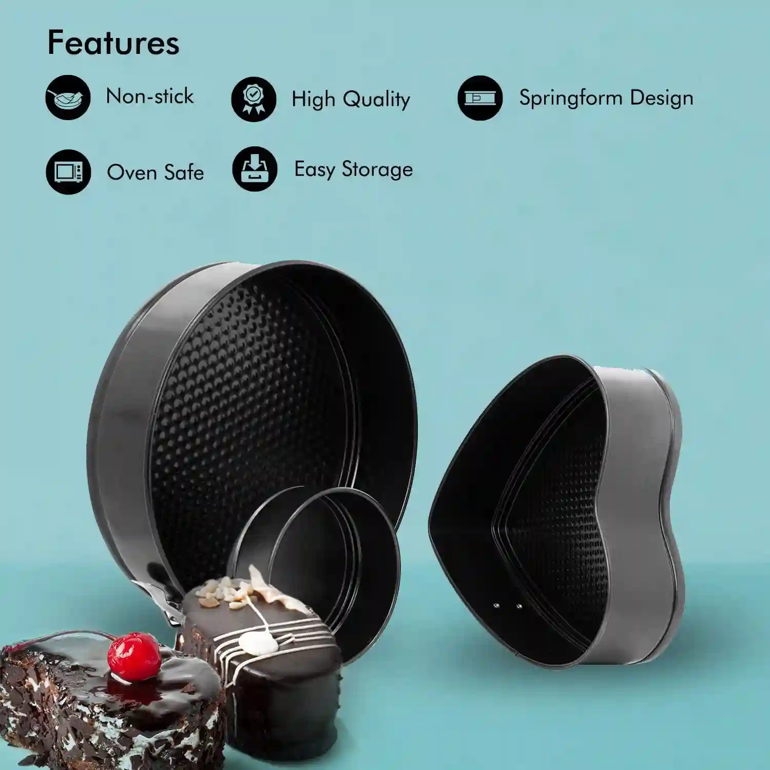 RoyalFord 3 Pcs Spring form Set, Black