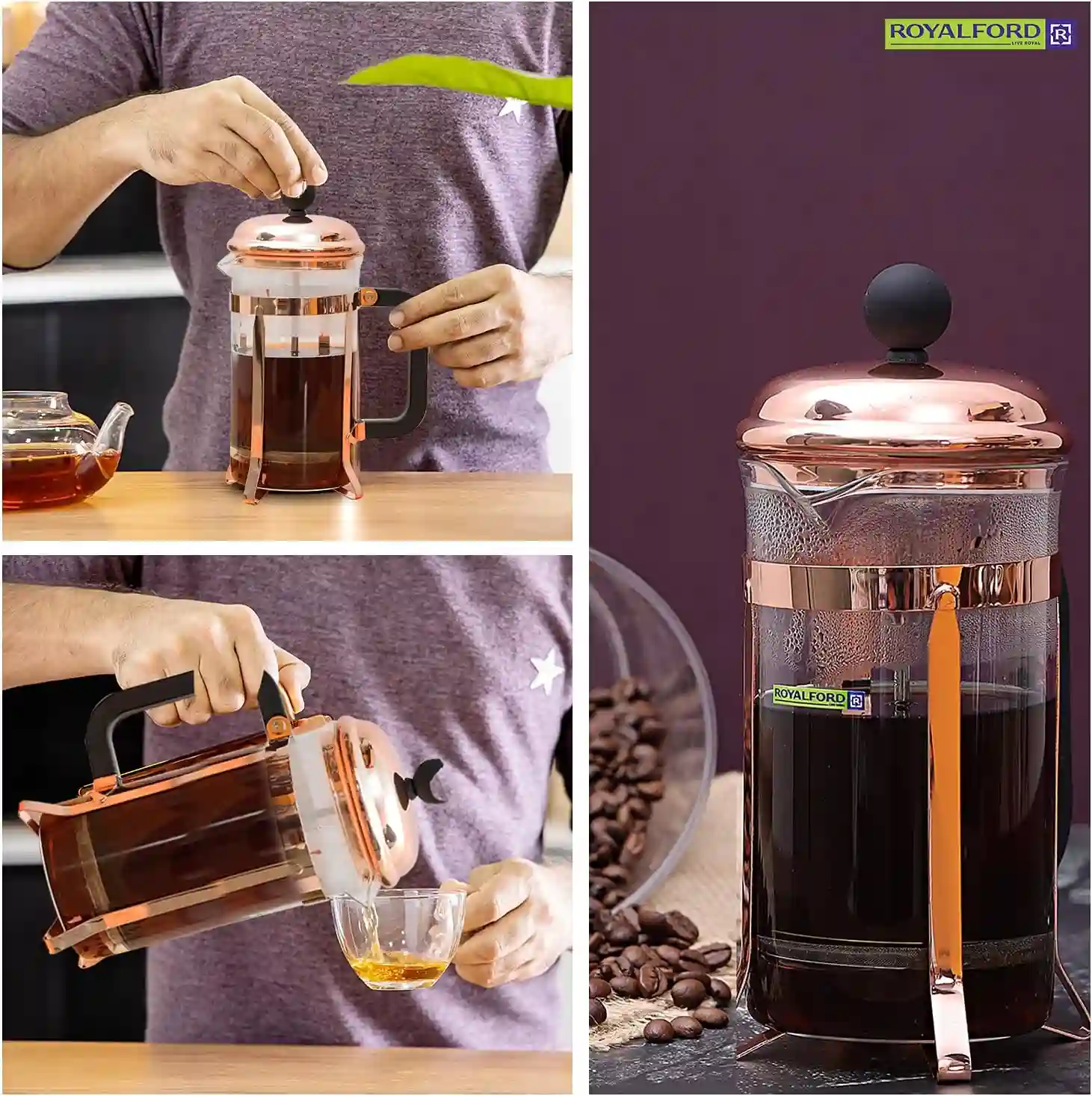 Royalford Rose Gold French Press 350 ML
