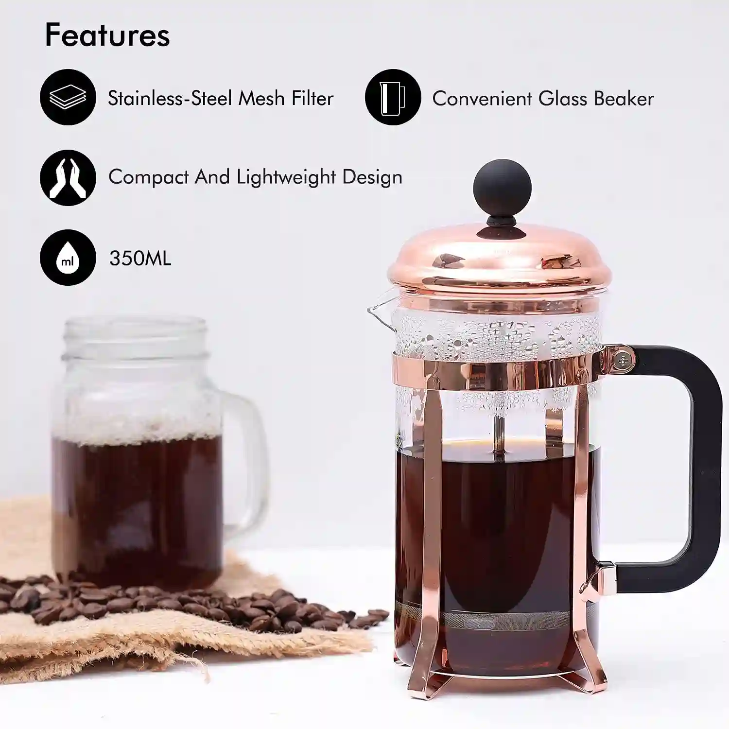 Royalford Rose Gold French Press 350 ML