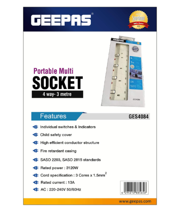 Portable Multi Socket/4Way-3Mtr 1x24
