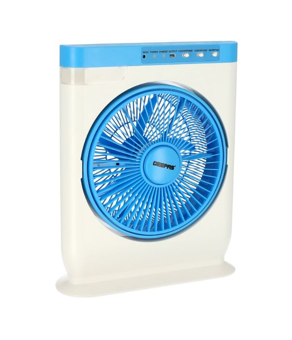 12"Rech. Box Fan/Led Light/Solar/Usb 1x3