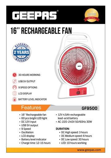 16"Rech Fan/60Led/Osclation/9Spd1X2