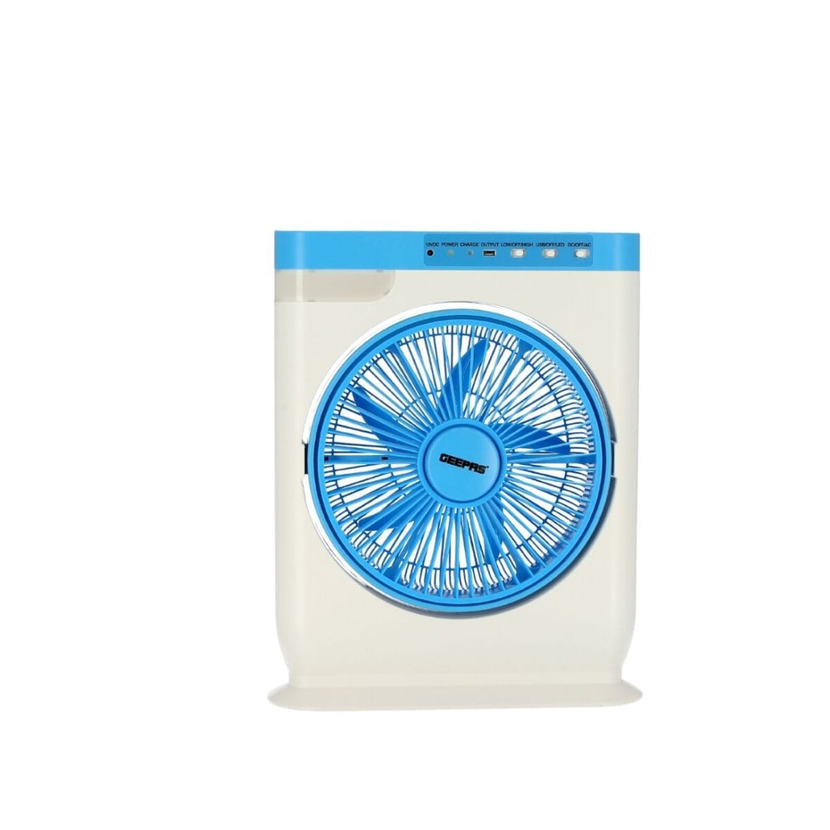 12"Rech. Box Fan/Led Light/Solar/Usb 1x3