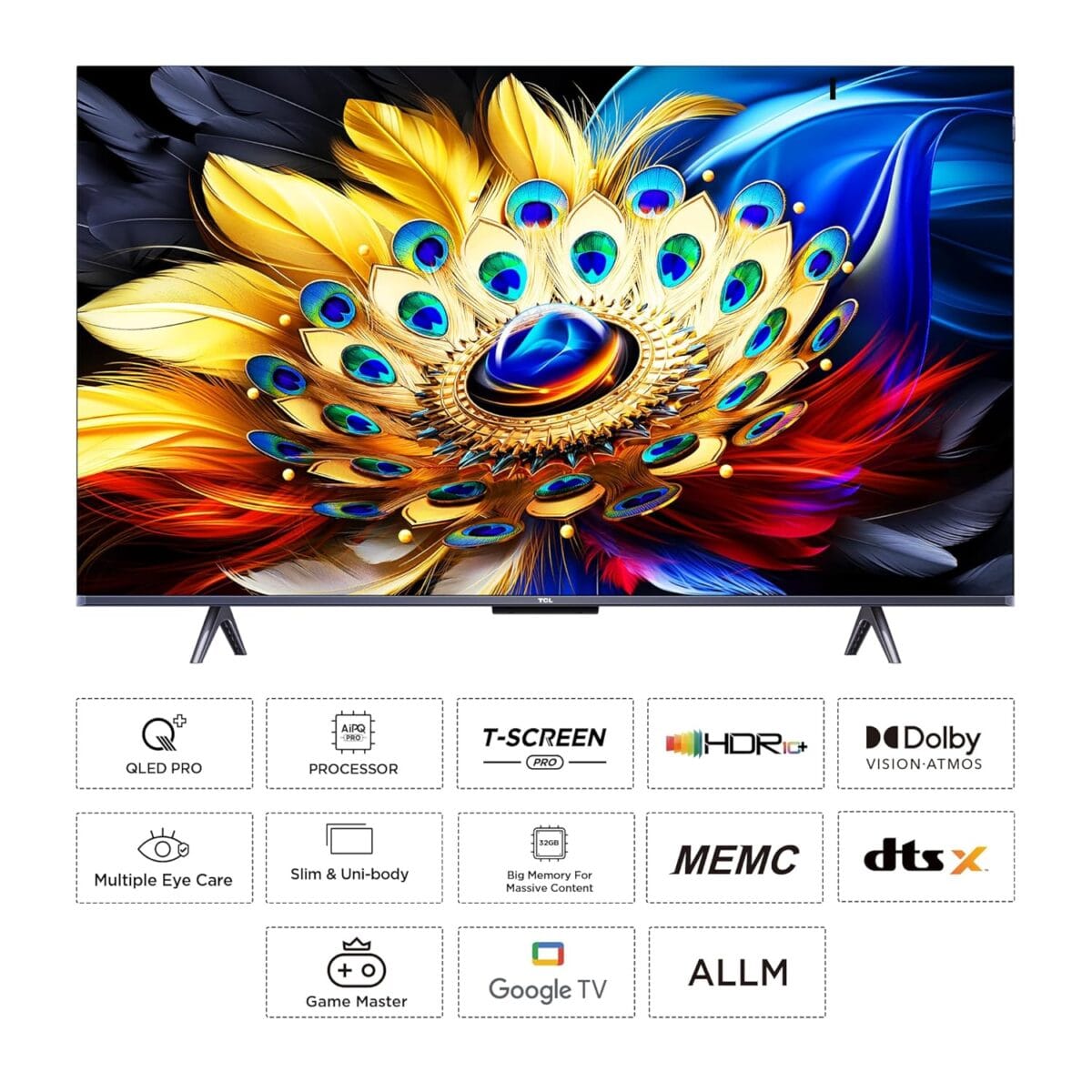TCL 85"QLED   GOOGLE TV/ONKYO SPEAKERS/(T SCREEN PRO(3840x2160p) HDR 10+ /( DOLBY VISION /ATMOS)/120 HRZ VRR /BUILT IN WIFI//HDMI//PC/USB /DIGITAL AUDIO