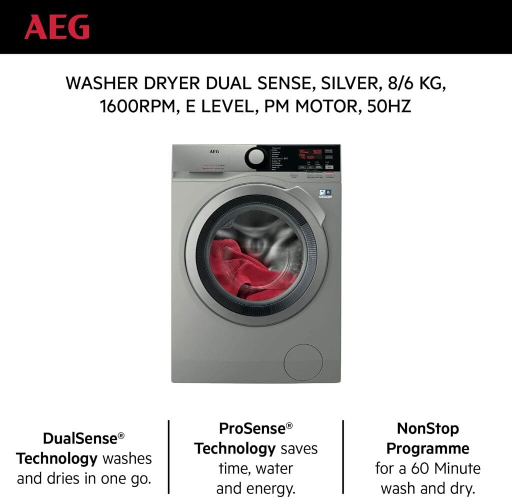 AEG-Freestanding Washer/Dryer, 8kg/6kg 1600 rpm, Condense Dryer, LCD Display Dim: H850 x W600 x D605 mm MADE ITALY
